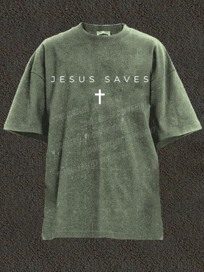 Jesus Saves Christian Washed T-Shirt