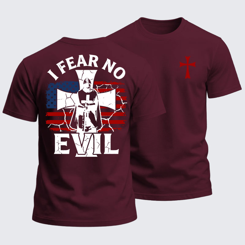 Heavyweight Cotton Tee - I Fear No Evil Knights Templar American Flag