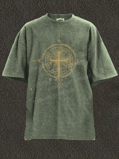 Cross Compass Christian Washed T-Shirt