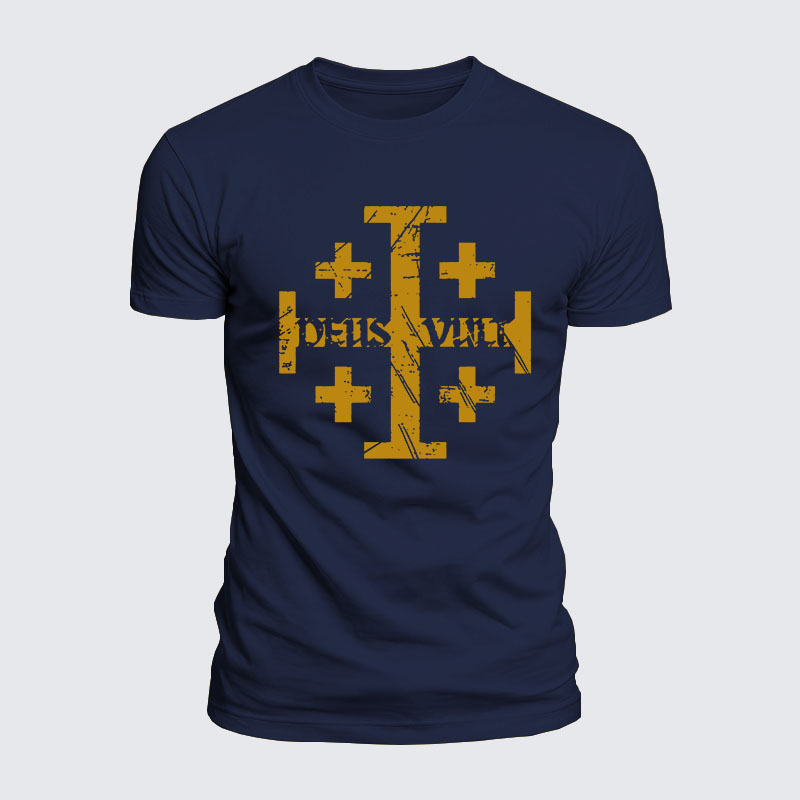 Luxe Mercerized Cotton Tee - Deus Vult + Jerusalem Cross