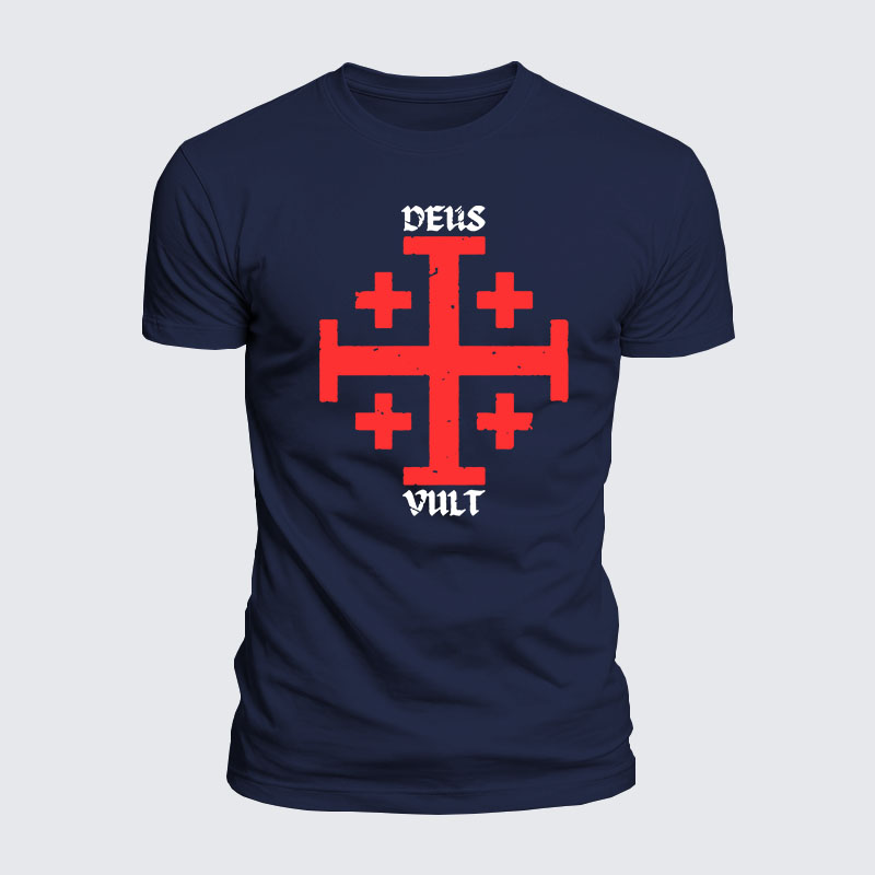 Luxe Mercerized Cotton Tee - Deus Vult + Jerusalem Cross