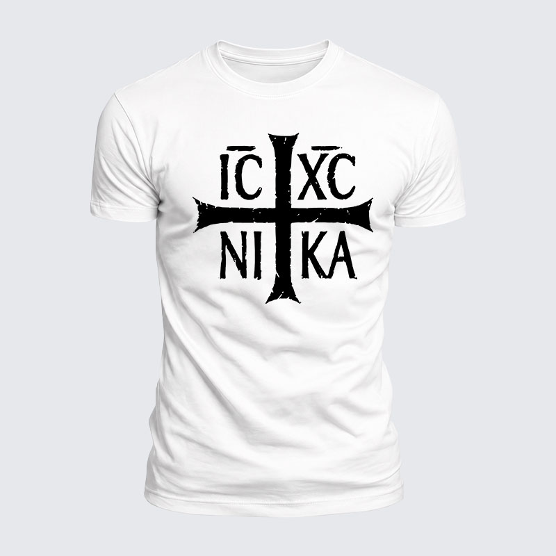 Luxe Mercerized Cotton Tee - ICXC NIKA Christogram Jesus Christ is winner