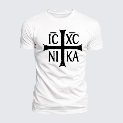 Luxe Mercerized Cotton Tee - ICXC NIKA Christogram Jesus Christ is winner