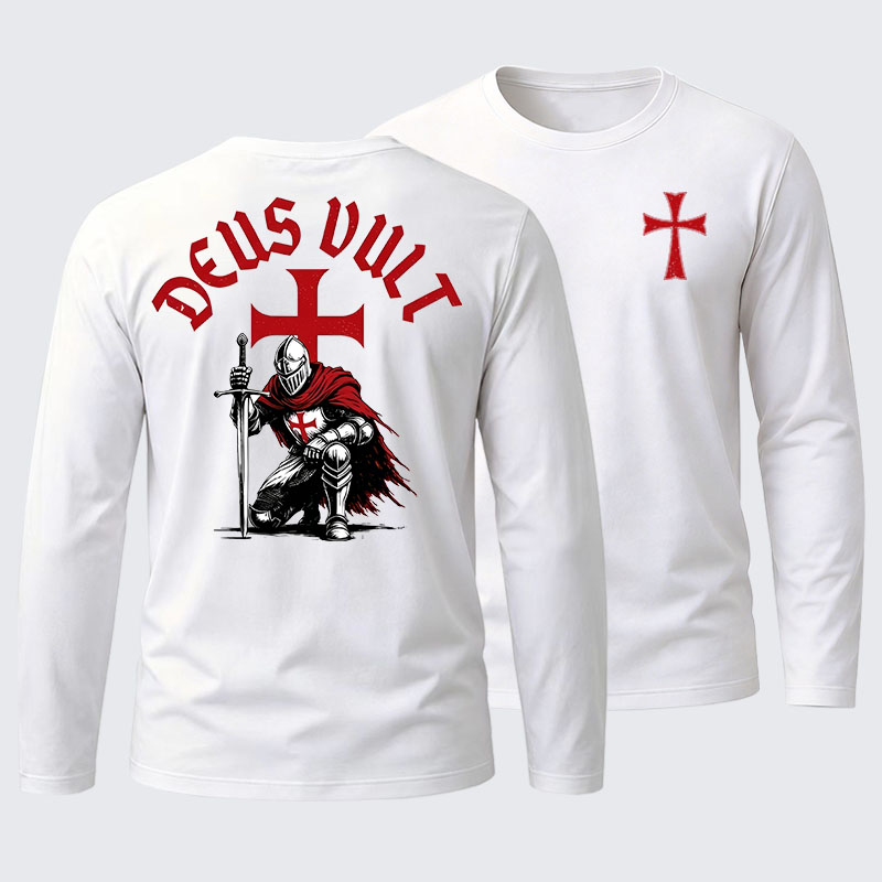 Templar Knight Crusader Deus Vult Cotton Long Sleeve T-Shirt