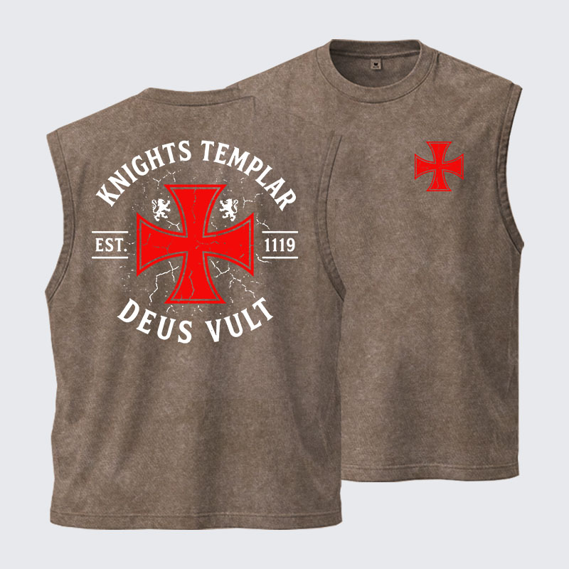Washed Tank Top - Knights Templar Deus Vult