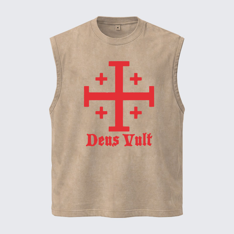 Washed Tank Top - Jerusalem Cross Deus Vult
