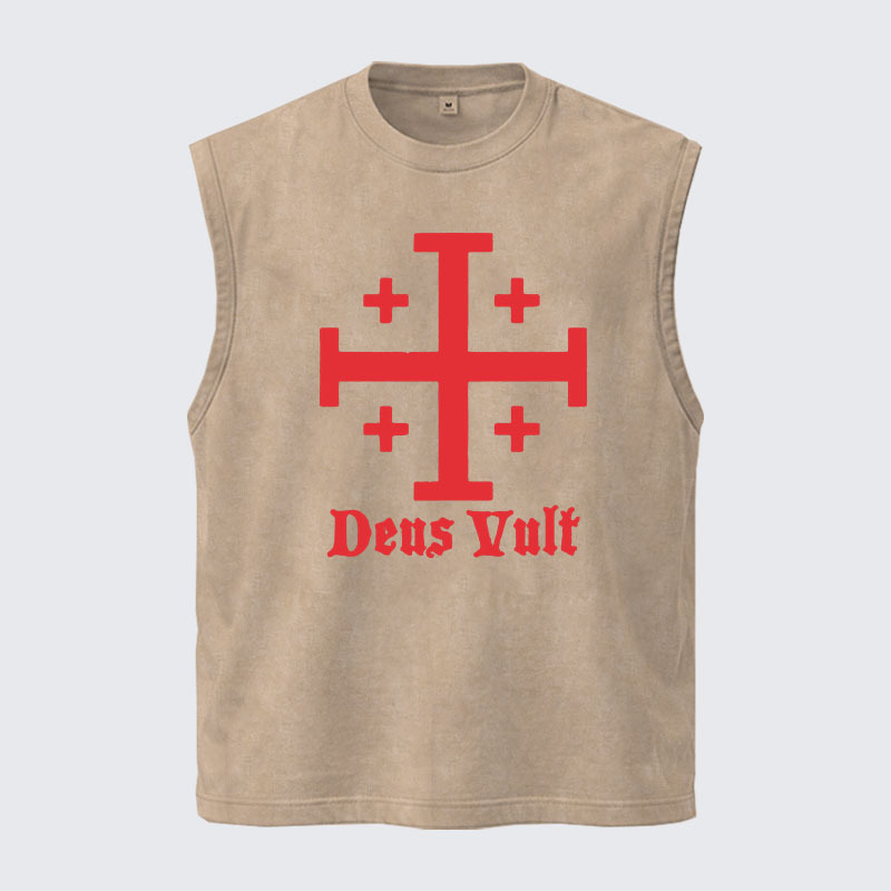 Washed Tank Top - Jerusalem Cross Deus Vult