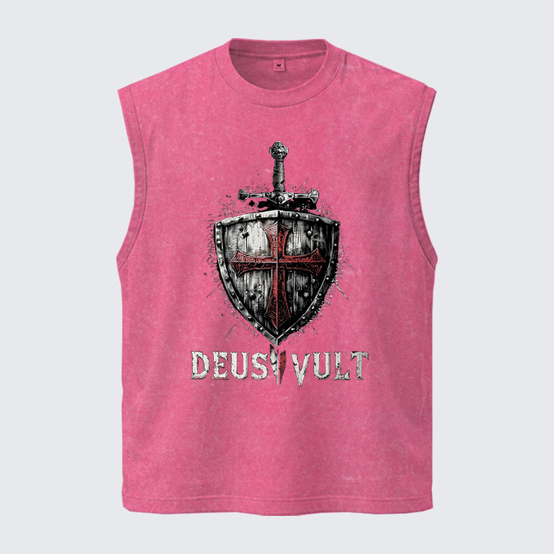 Washed Tank Top - Deus Vult Crusader Shield Templar Cross