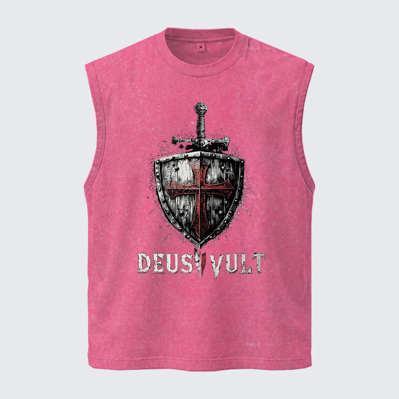 Washed Tank Top - Deus Vult Crusader Shield Templar Cross