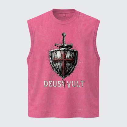 Washed Tank Top - Deus Vult Crusader Shield Templar Cross