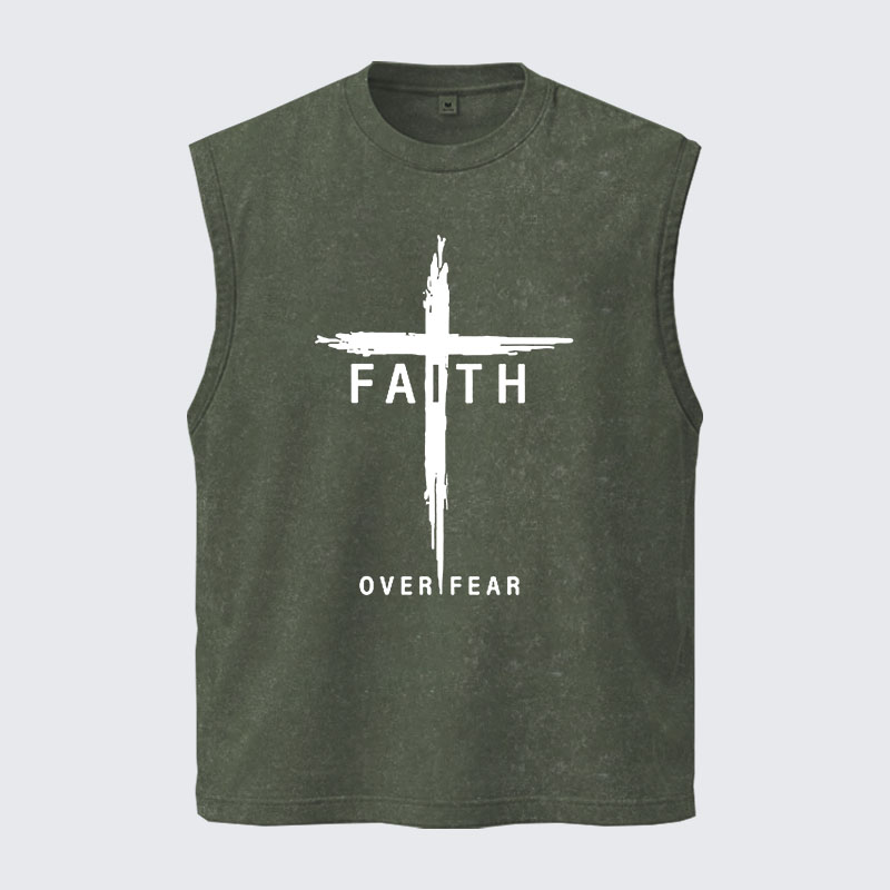 Washed Tank Top -  Faith Over Fear Cross