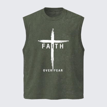 Washed Tank Top -  Faith Over Fear Cross