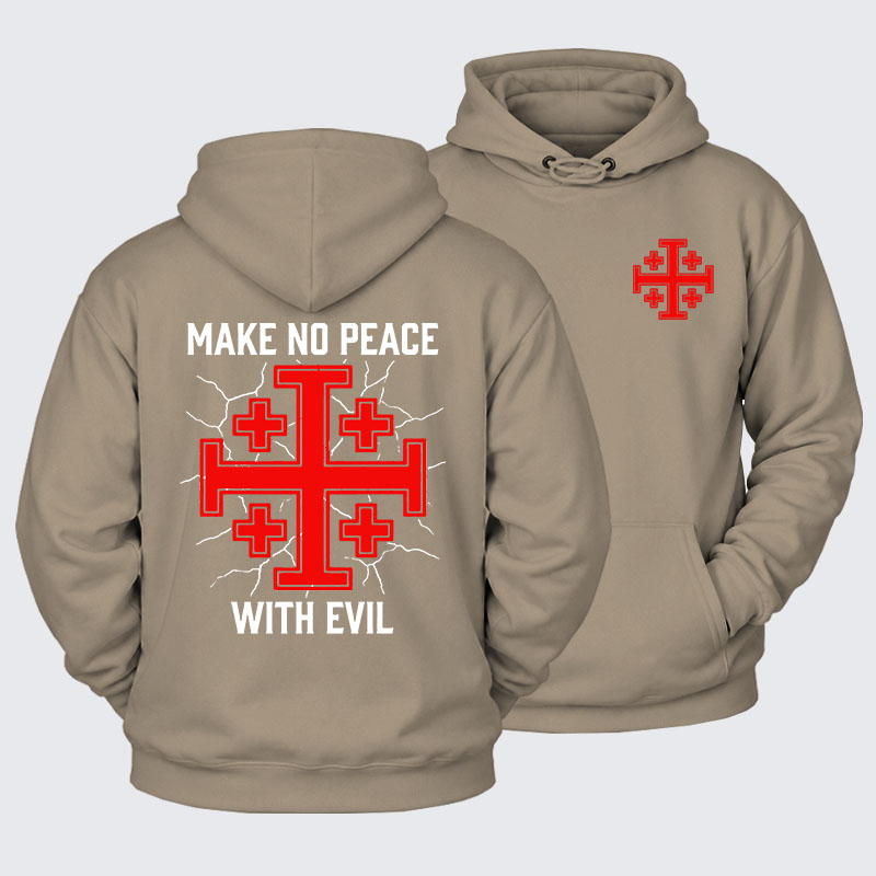 [Copy]Plush Fleece-Lined Hoodie - Make No Peace with Evil Knight Templar Jerusalem Cross