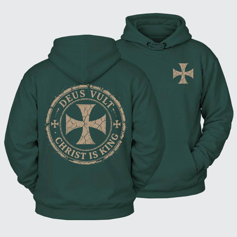 Plush Fleece-Lined Hoodie - Deus Vult Christ Is King
