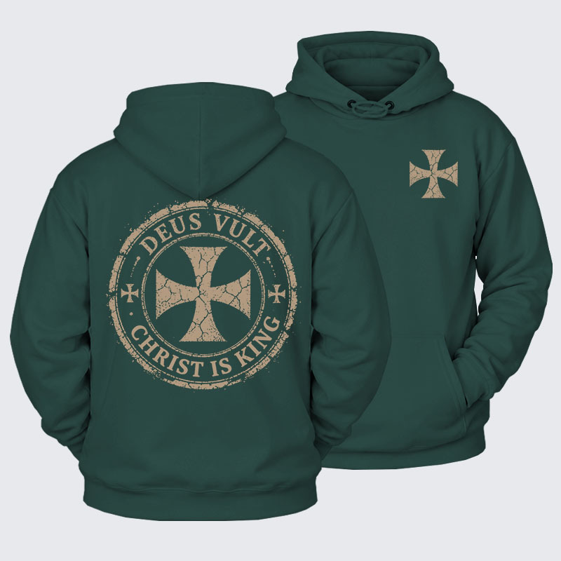 Plush Fleece-Lined Hoodie - Deus Vult Christ Is King
