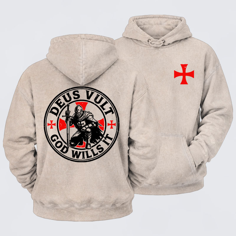 Washed Hoodie - Knights Templar Deus Vult