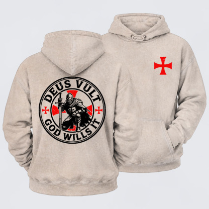 Washed Hoodie - Knights Templar Deus Vult