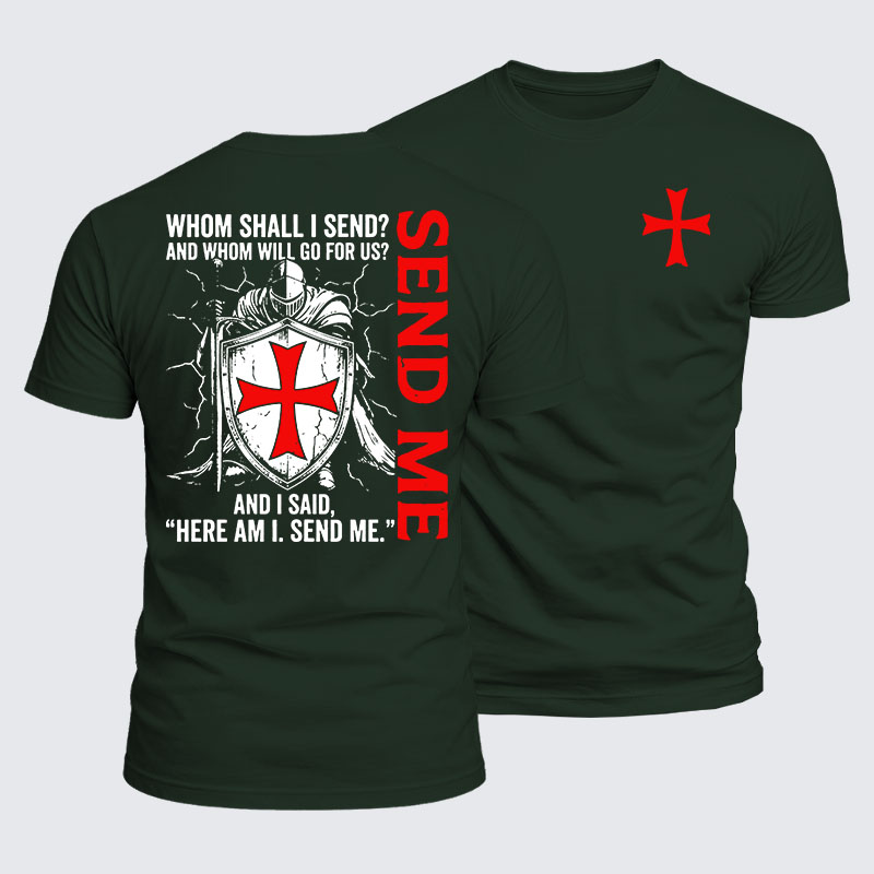 Luxe Mercerized Cotton Tee -  Here I Am Send Me Isaiah 6:8 Knight Templar Crusader