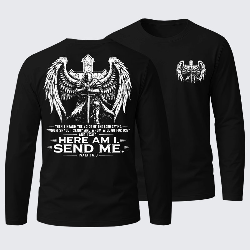 Here I Am Send Me Isaiah 6:8 Knight Templar Crusader Cotton Long Sleeve T-Shirt