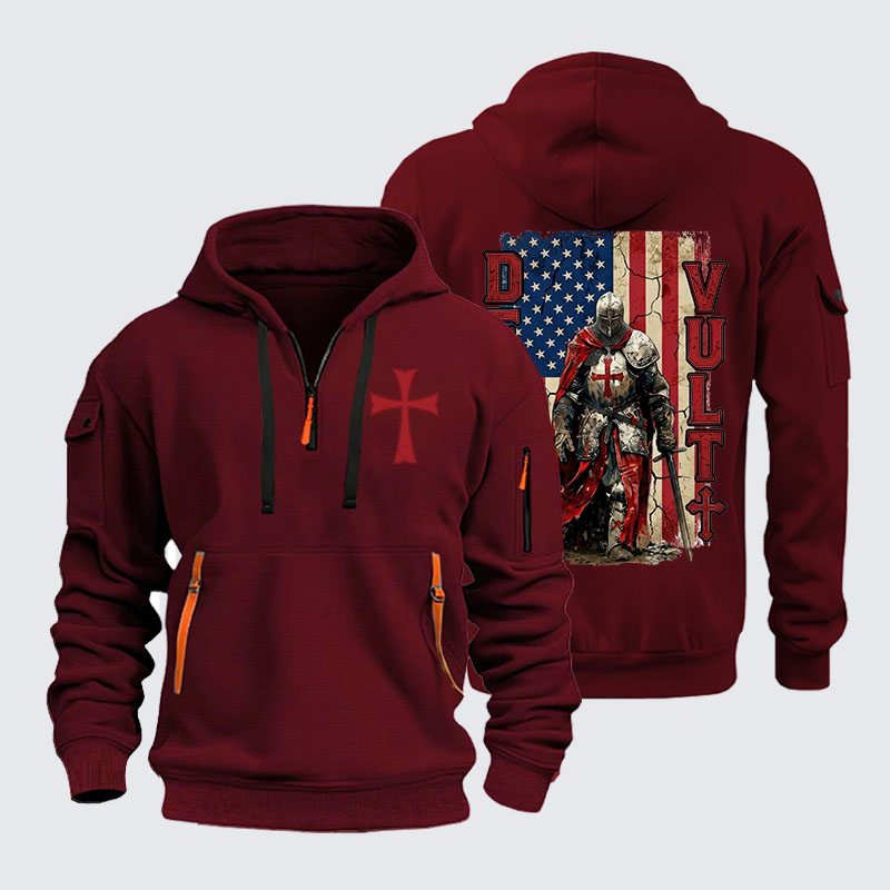 Zipper Hoodies - Deus Vult Knight Templar American Flag Crusader