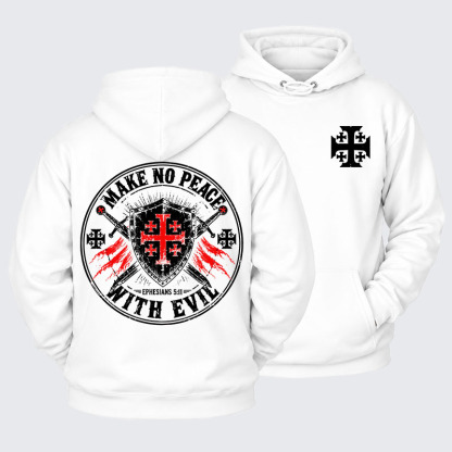 Plush Fleece-Lined Hoodie - Make No Peace with Evil Knight Templar Jerusalem Cross