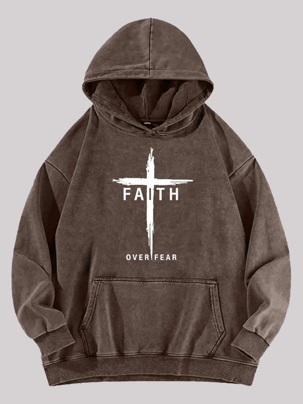 Faith Over Fear Cross Washed Hoodie