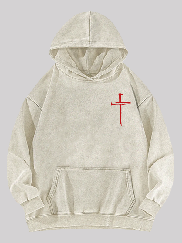 Red Cross Jesus God Christian Washed Hoodie