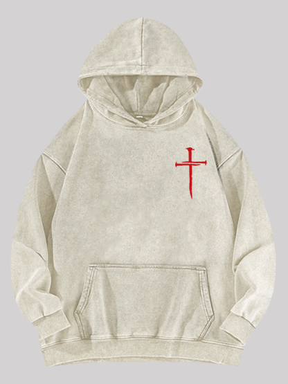Red Cross Jesus God Christian Washed Hoodie