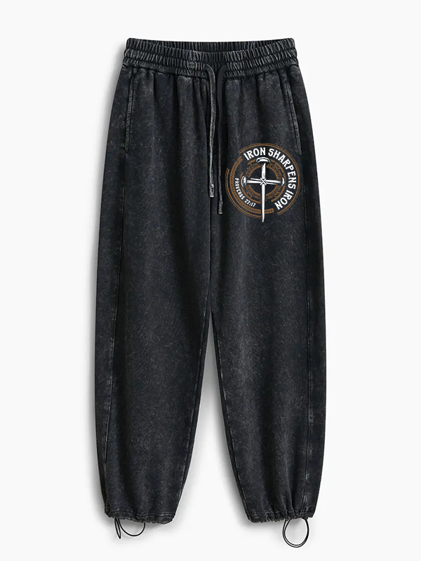 Iron Sharpens Iron - Proverbs 27:17 Jesus God Christian Washed Sweatpants