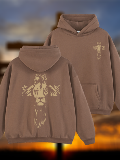 Lion Cross Jesus God Christian Plush Fleece-Lined Hoodie
