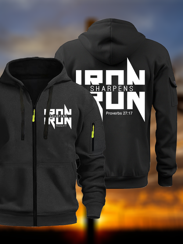 IRON SHARPENS IRON Proverbs 27:17 Jesus God Christian Zipper Hoodies