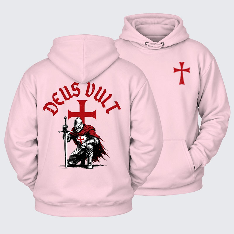 Plush Fleece-Lined Hoodie - Templar Knight Crusader Deus Vult