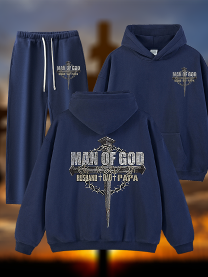 Man Of God Husband Dad PaPa Jesus God Christian Plush Fleece-Lined Hoodie Set