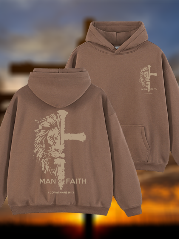 Man of Faith Jesus God Christian Plush Fleece-Lined Hoodie