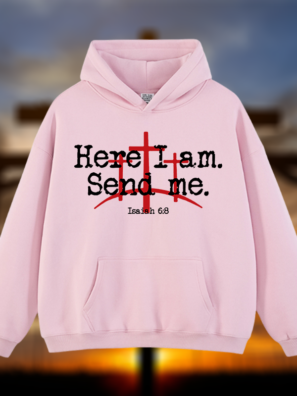Here I Am Send Me - Bible Verse Isaiah 6:8 Jesus God Christian Plush Fleece-Lined Hoodie