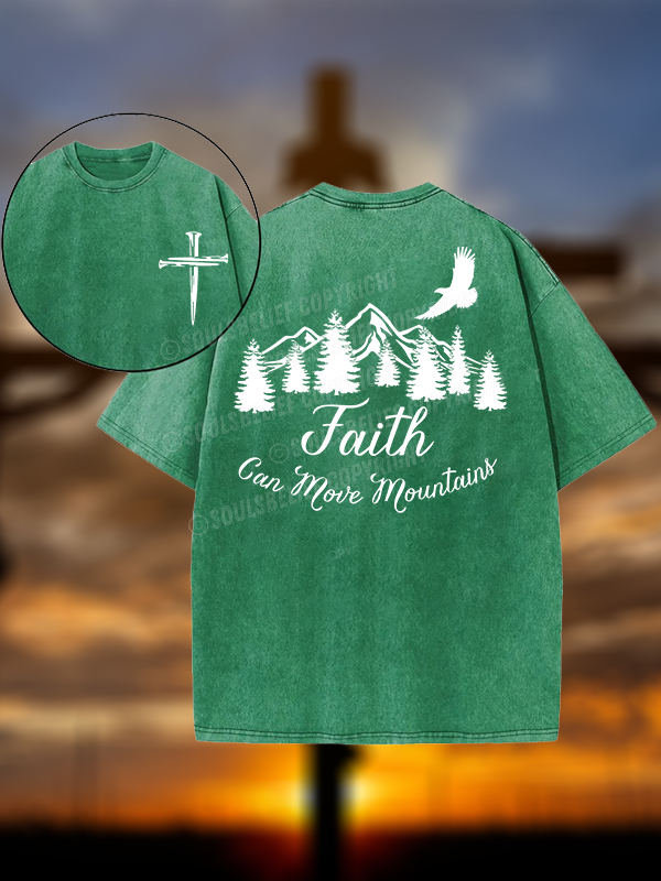 Faith Can Move Mountains Christian Washed T-Shirt