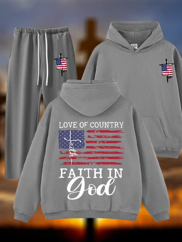 Faith In God Jesus God Christian Plush Fleece-Lined Hoodie Set