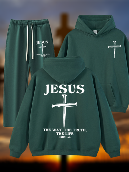 Jesus The Way The Truth The Life Jesus God Christian Plush Fleece-Lined Hoodie Set