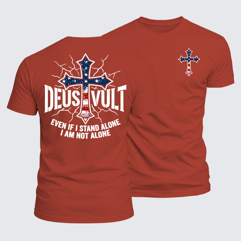 Luxe Mercerized Cotton Tee - Deus Vult Usa Flag Even If I Stand Alone, I Am Not Alone