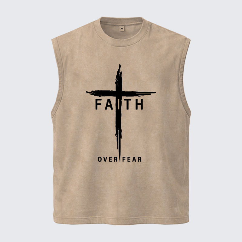 Washed Tank Top -  Faith Over Fear Cross