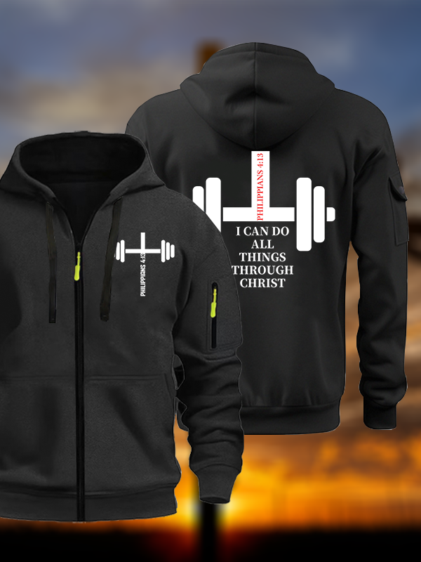 Fitness Philippians 4 : 13 Jesus God Christian Zipper Hoodies