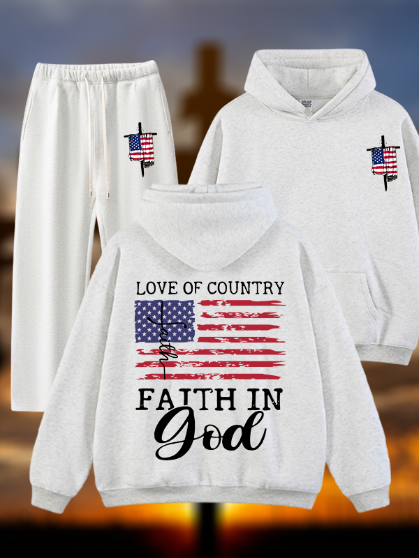 Faith In God Jesus God Christian Plush Fleece-Lined Hoodie Set