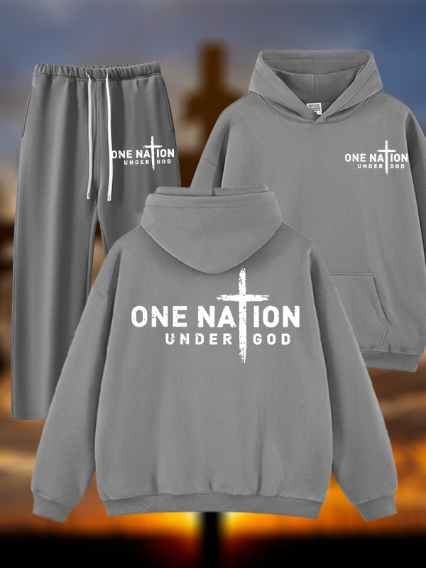 One Nation Under God Cross Jesus God Christian Plush Fleece-Lined Hoodie Set