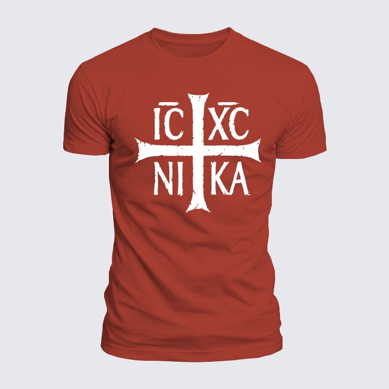 Luxe Mercerized Cotton Tee - ICXC NIKA Christogram Jesus Christ is winner
