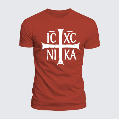 Luxe Mercerized Cotton Tee - ICXC NIKA Christogram Jesus Christ is winner
