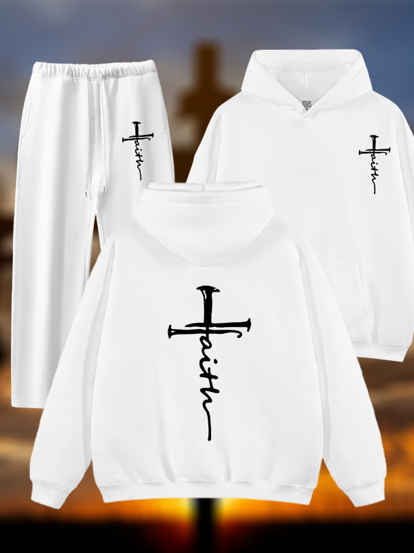 Cross Jesus God Christian Plush Fleece-Lined Hoodie Set