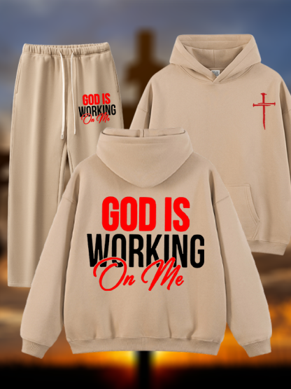 God Is Working On Me  Jesus God Christian Plush Fleece-Lined Hoodie Set