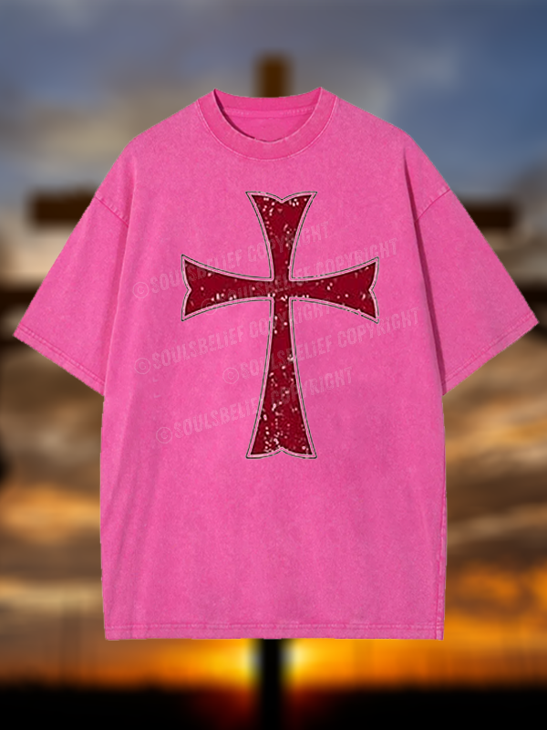 Knights Templar Crusader Cross Jesus God Christian Washed T-Shirt