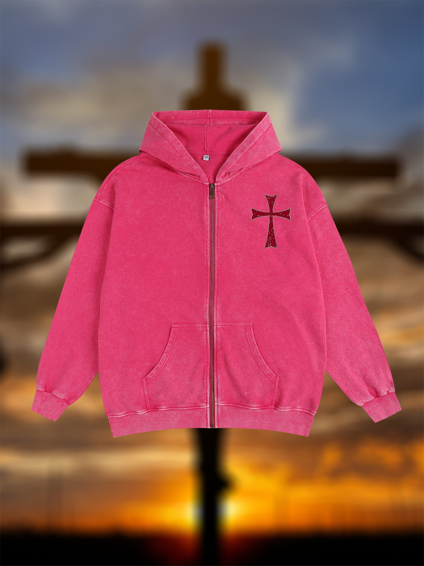 Knights Templar Crusader Cross Jesus God Christian Washed Zip-Up Hoodie