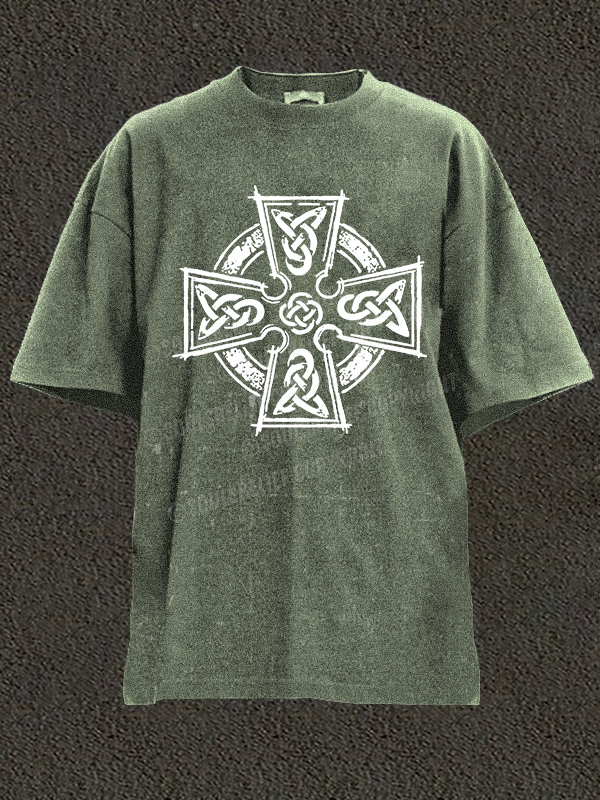 Celtic Cross Christian Washed T-Shirt